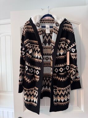 Crave Fame Black, Brown & Cream Hooded Cardigan Sweater